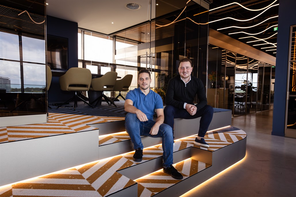 Joël Pinna and Johny Verheul together on the office stairs